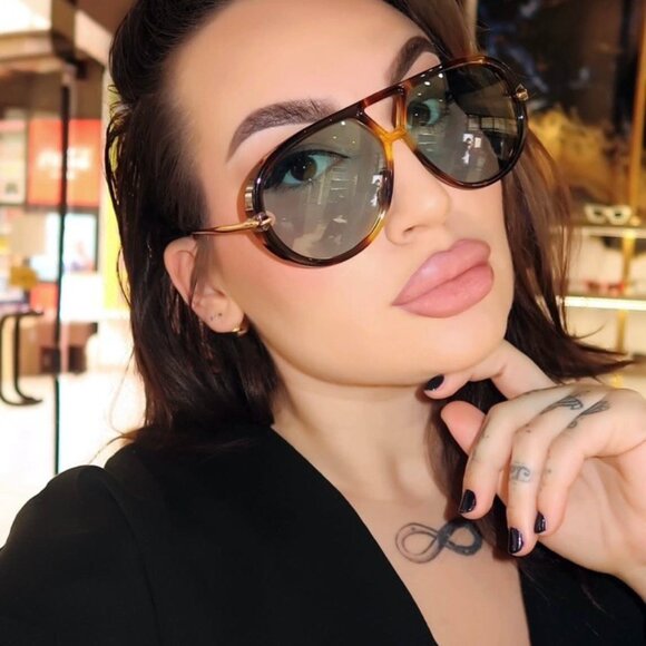 Bottega Veneta BV1273S 007 Geometric Sunglasses - Havana Gold/Light Green main image 9